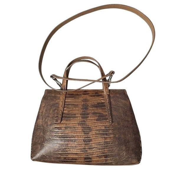 Sondra Roberts Handbags - VTG Y2K Faux Snakeskin Double Handles Purse Shoulder Bag Sondra Roberts Brown